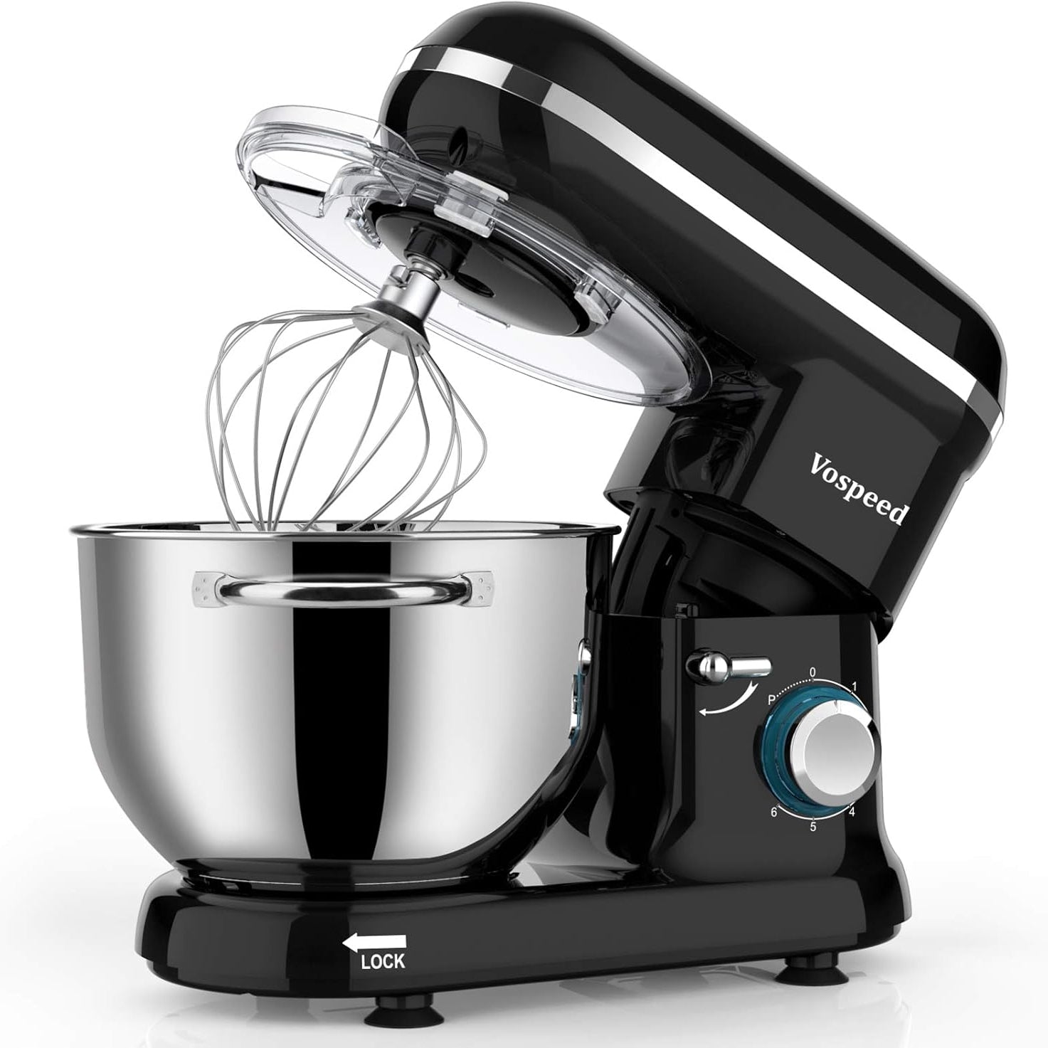 Vospeed 6-Qt Black Stand Mixer with 6 Speeds and Accessories